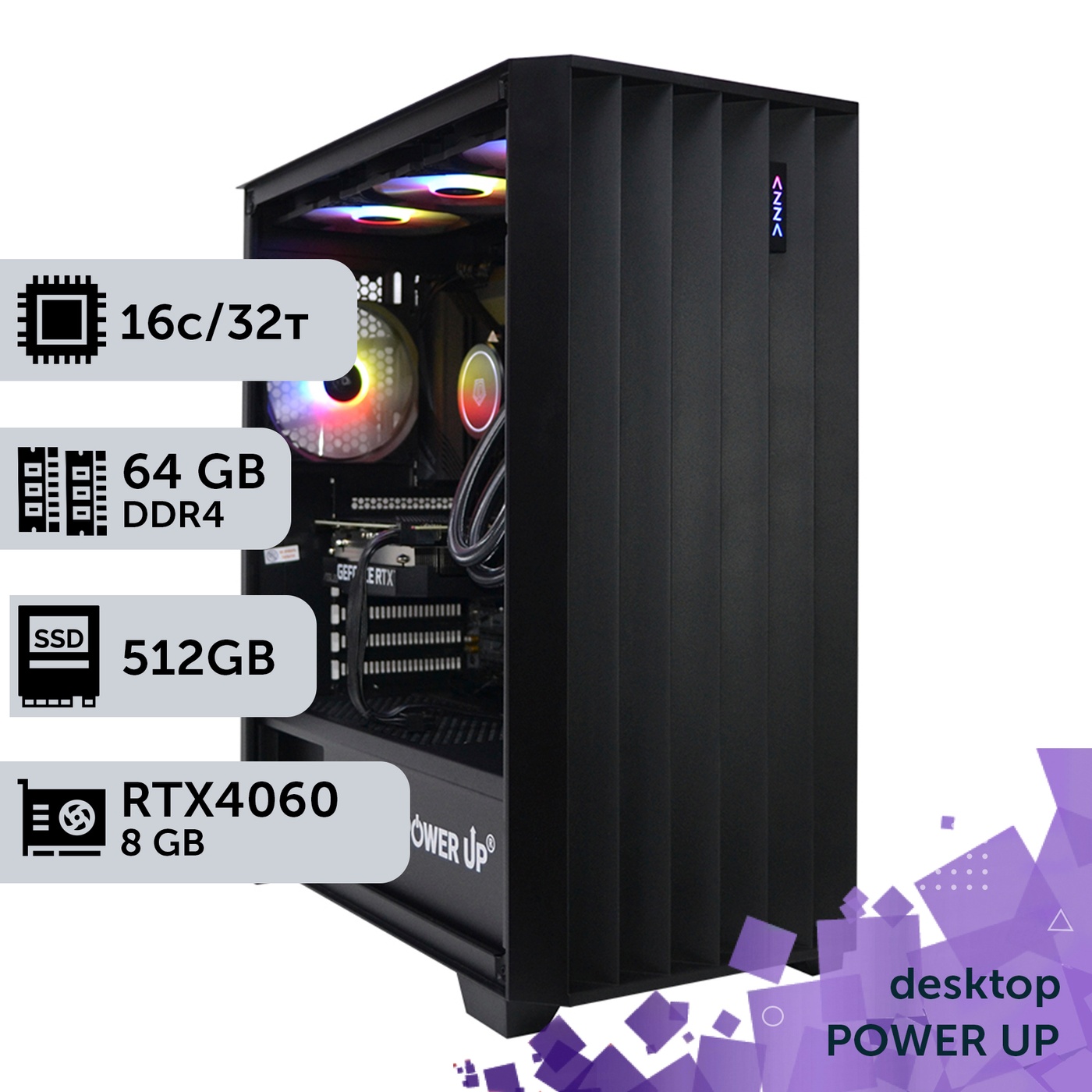 Робоча станція PowerUp Desktop #262 Ryzen 9 5950x/64 GB/HDD 1 TB/SSD 512GB/GeForce RTX 4060 8GB